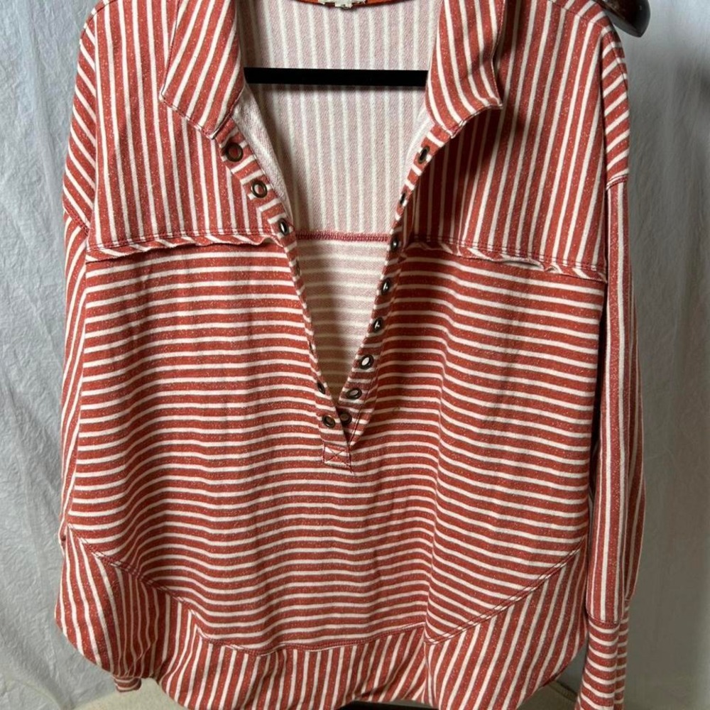 Anthropologie‎ Pilcro Henley Spliced Pullover Sweatshirt Women 2XL Stripe orange